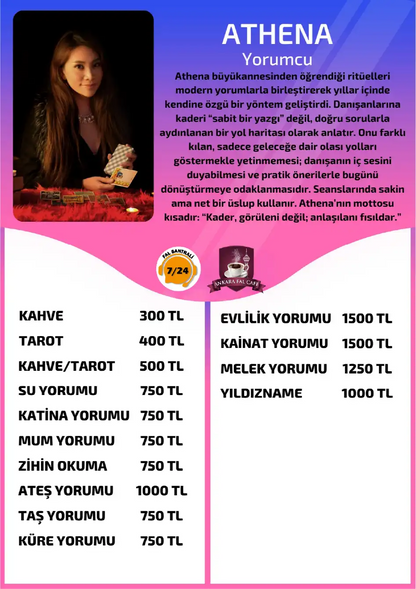 Online yorumcu Athena Ankara Fal Cafe online melek yorumu tanıtım ve fiyat bilgisi görseli