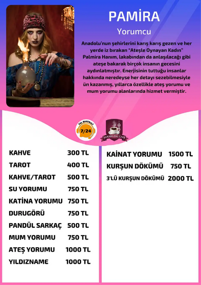 Online yorumcu Pamira Ankara Fal Cafe online 3'lü kurşun dökümü tanıtım ve fiyat bilgisi görseli