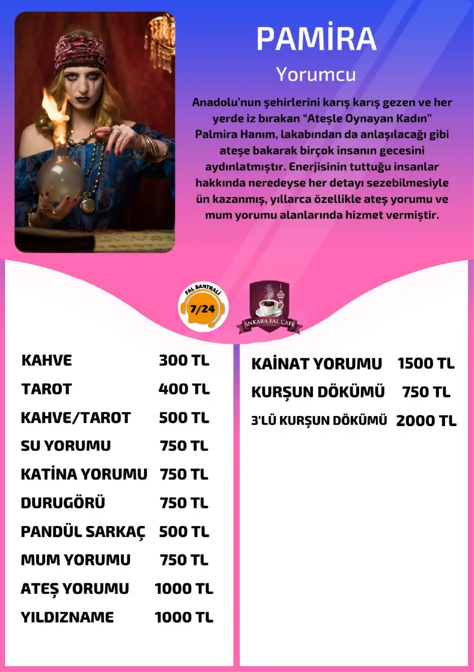 Ankara Fal Cafe yorumcu Pamira online tarot yorumu fiyat bilgisi görseli