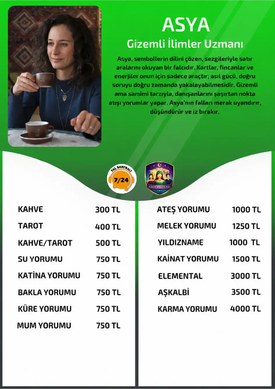 Gece Falcıları yorumcu Asya online katina yorumu fiyat bilgisi görseli