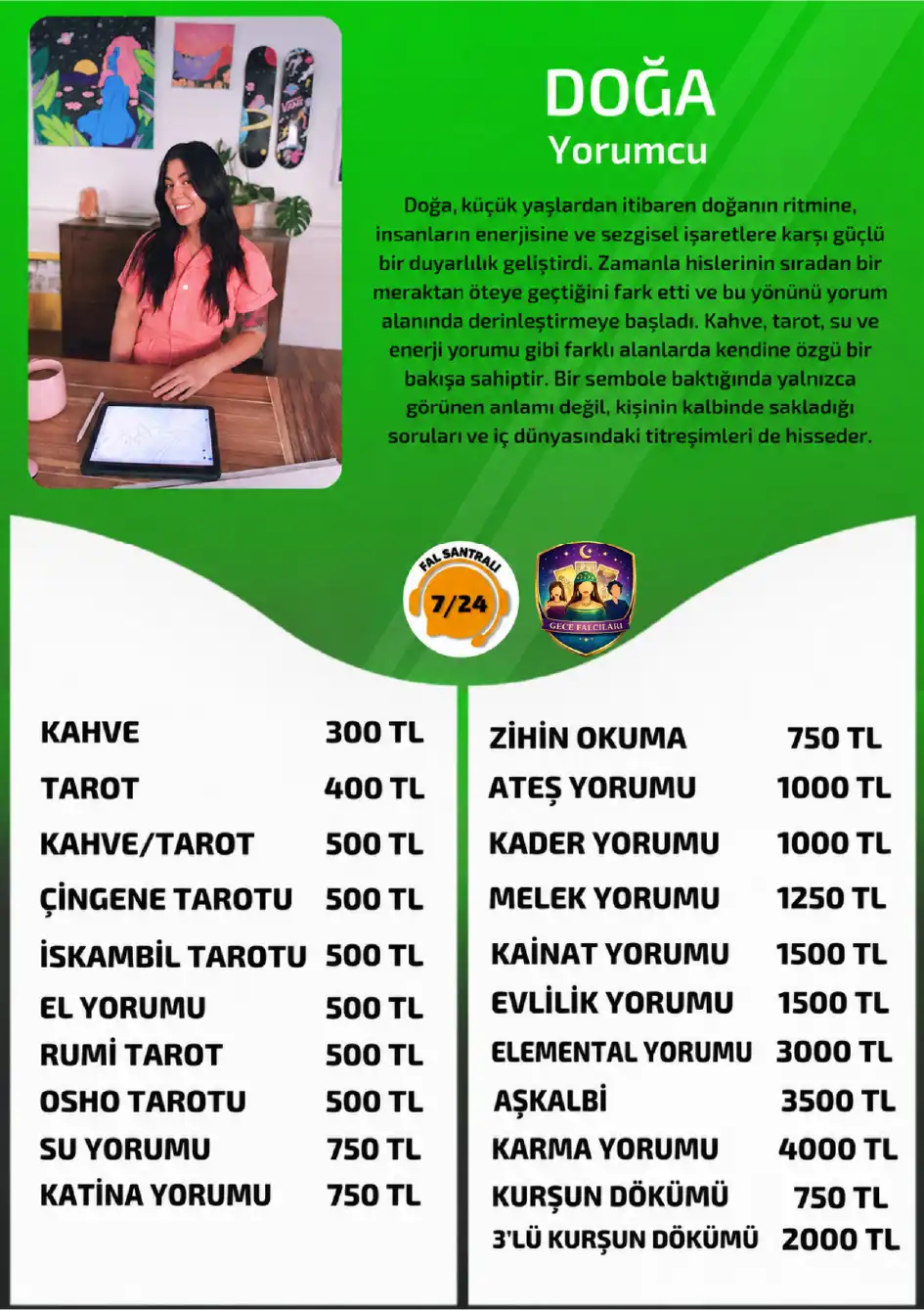 Gece Falcıları online yorumcu Doğa fiyat listesi görseli