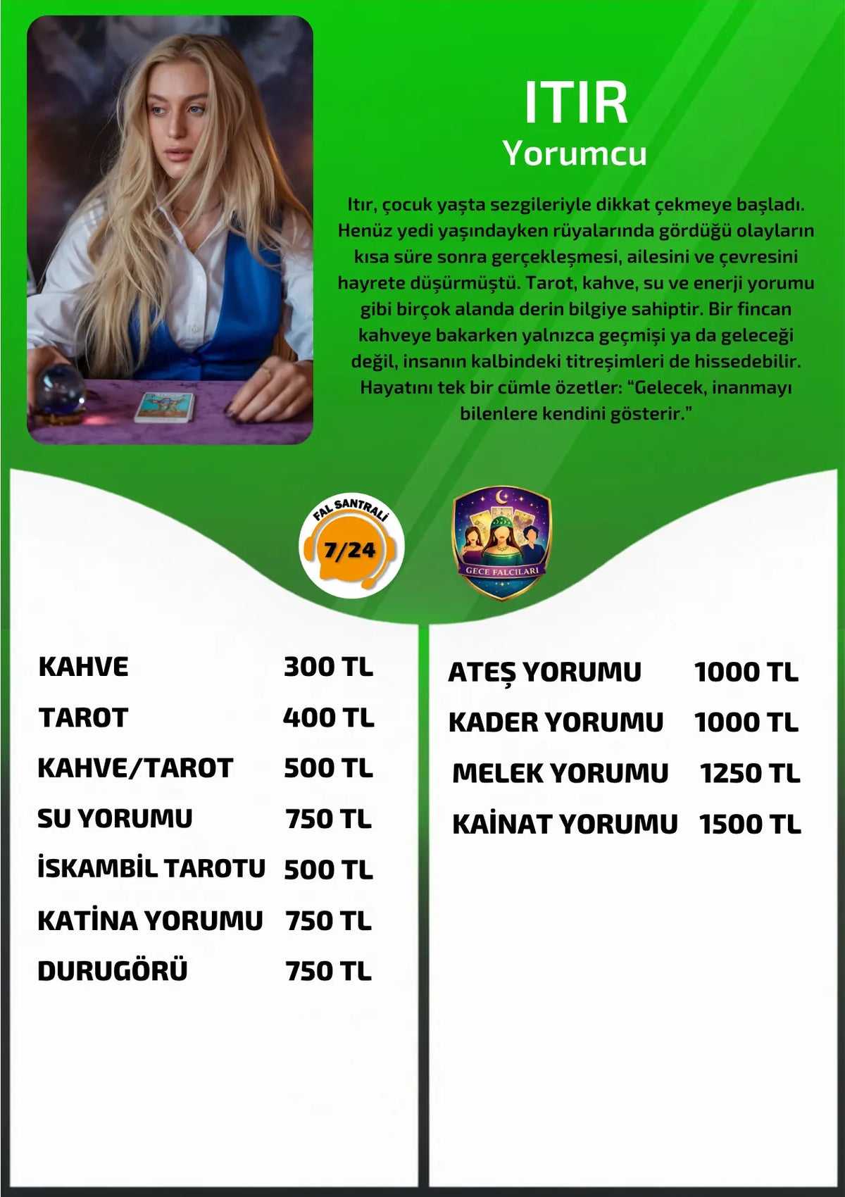 Yorumcu Itır online kahve ve tarot yorumu fiyat bilgisi görseli | Gece Falcıları