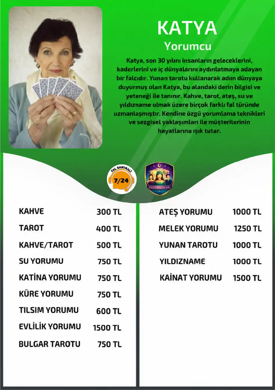 Gece Falcıları online yorumcu Katya fiyat listesi görseli