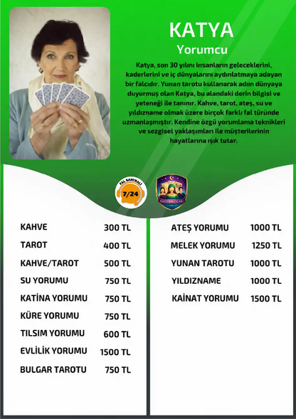 Gece Falcıları online yorumcu Katya fiyat listesi görseli