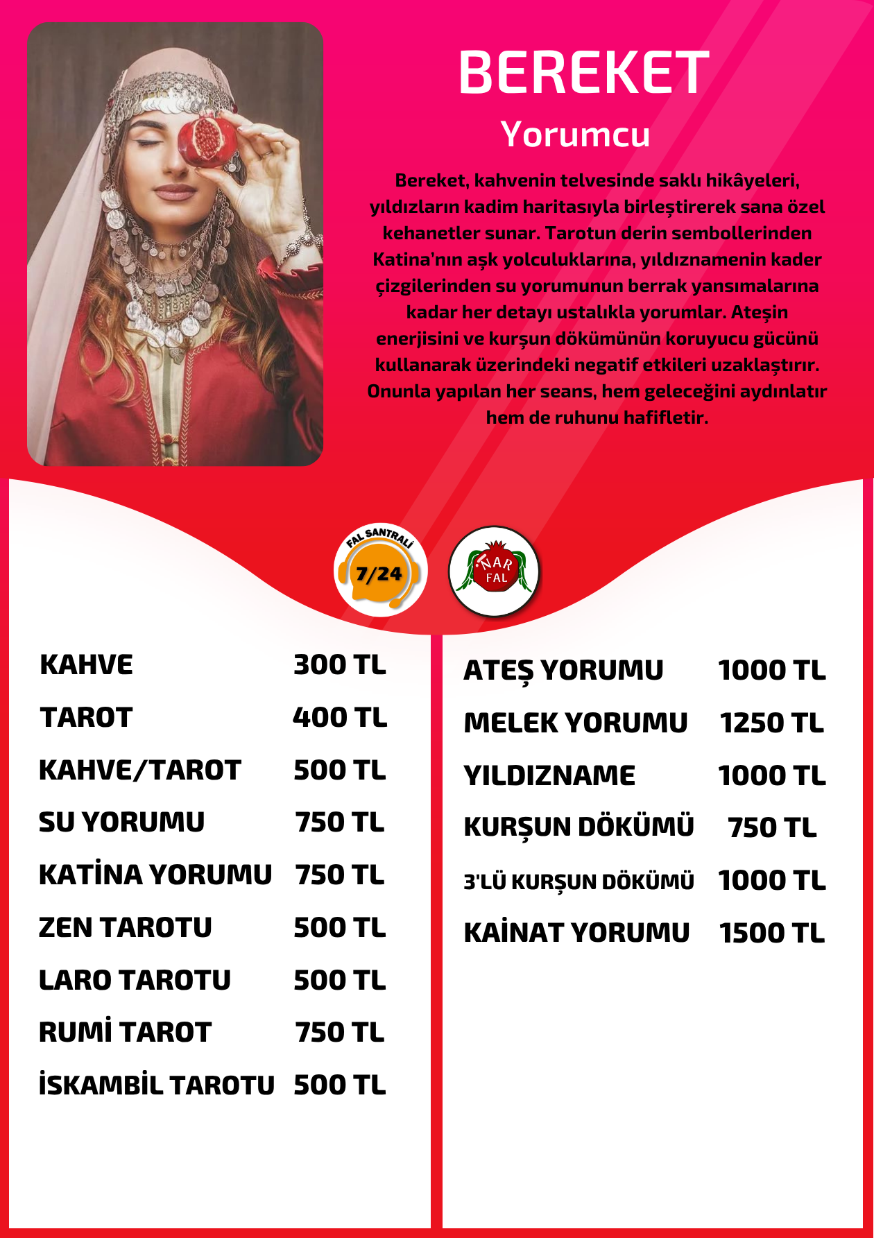 Nar Fal Cafe online yorumcu Bereket fiyat listesi görseli
