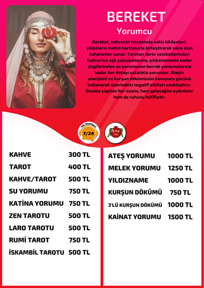 Nar Fal Cafe online yorumcu Bereket fiyat listesi görseli
