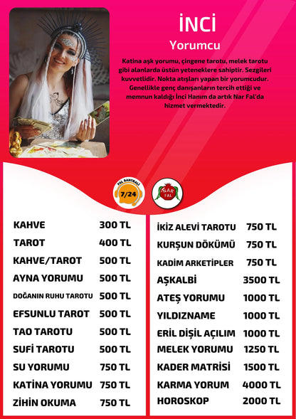 Nar Fal Cafe online yorumcu İnci Horoskop fiyat bilgisi görseli