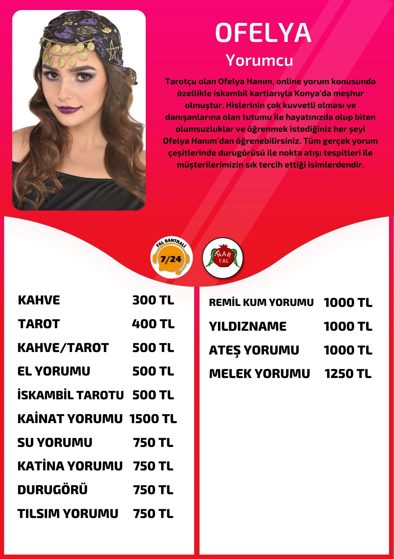 Nar Fal Cafe online yorumcu Ofelya fiyat listesi görseli