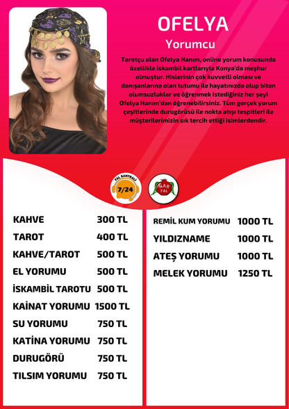 Nar Fal Cafe online yorumcu Ofelya fiyat listesi görseli