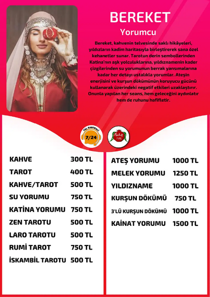 Yorumcu Bereket Nar Fal Cafe online zen tarotu tanıtım ve fiyat bilgisi görseli