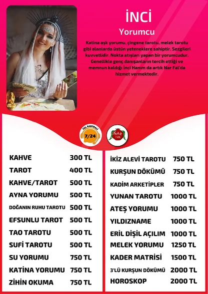 Yorumcu İnci Nar Fal Cafe online kahve yorumu tanıtım ve fiyat bilgisi görseli
