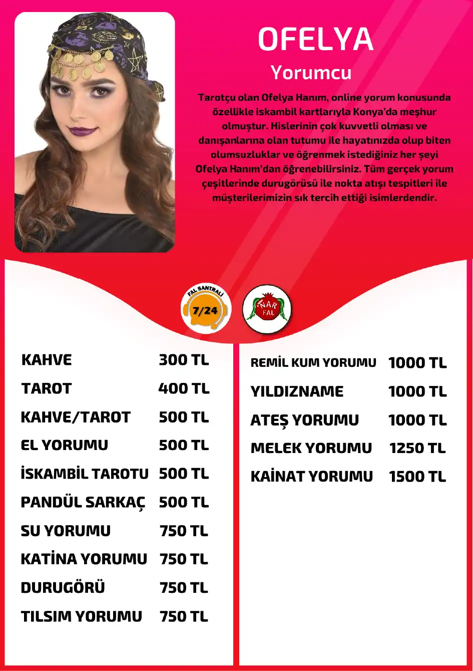 Yorumcu Ofelya Nar Fal Cafe online kahve yorumu tanıtım ve fiyat bilgisi görseli