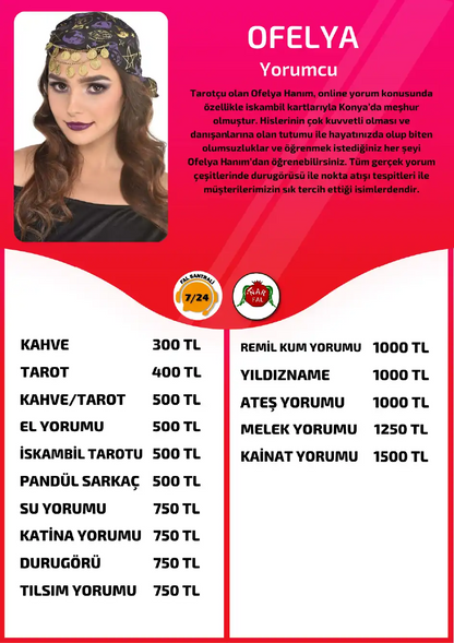 Yorumcu Ofelya Nar Fal Cafe online su yorumu tanıtım ve fiyat bilgisi görseli