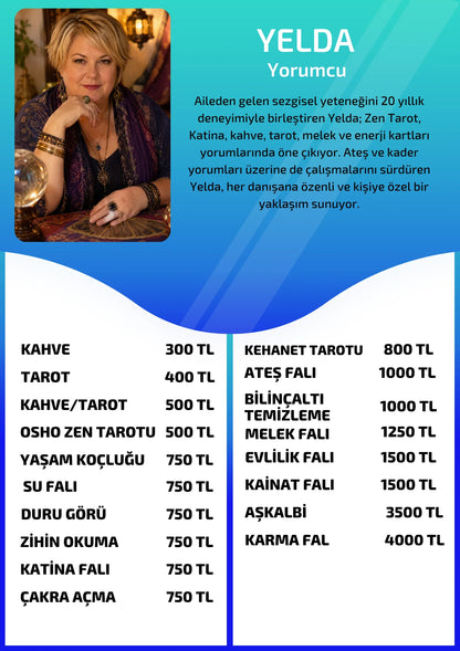 Online yorumcu Yelda Online Fal Cafe tarot yorumu tanıtım ve fiyat bilgisi görseli