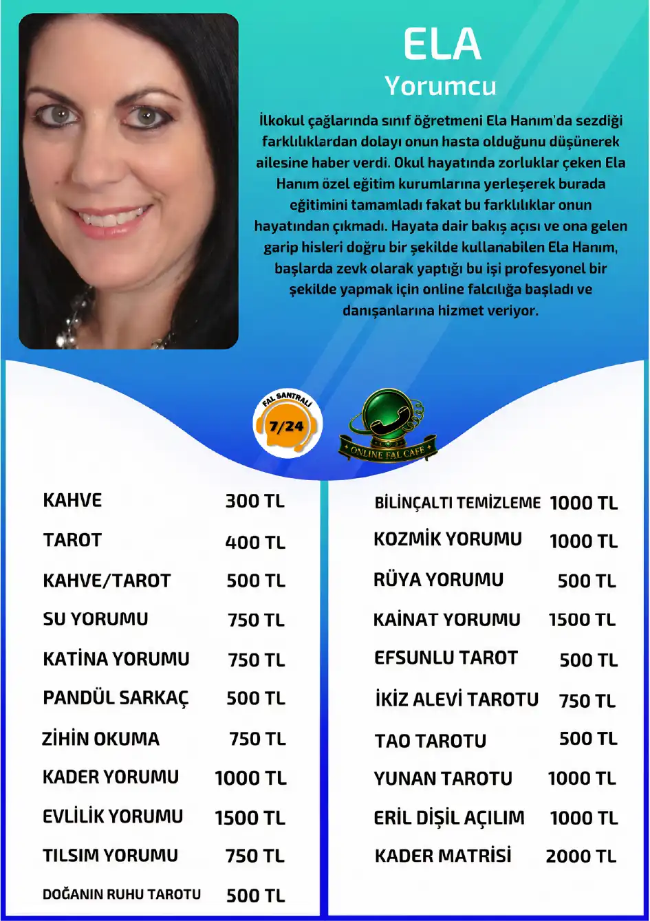 Online Fal Cafe yorumcu Ela online kader matrisi yorumu fiyat bilgisi görseli