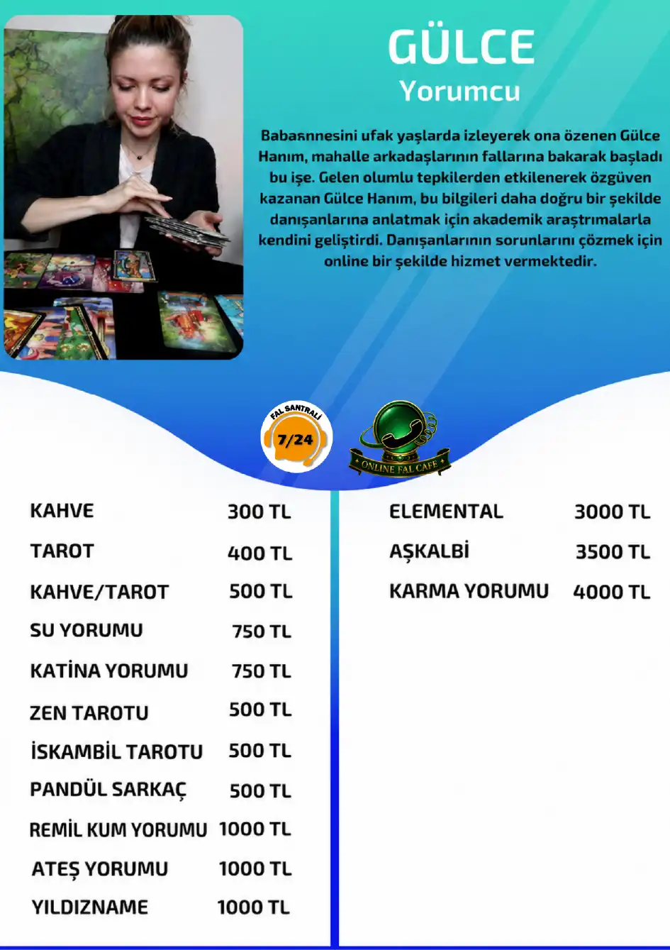Online Fal Cafe yorumcu Gülce online elemental yorumu fiyat bilgisi görseli