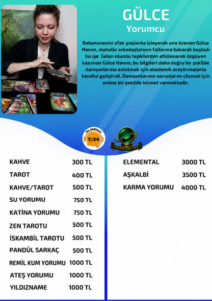 yorumcu Gülce Online Fal Cafe tarot yorumu tanıtım ve fiyat bilgisi görseli
