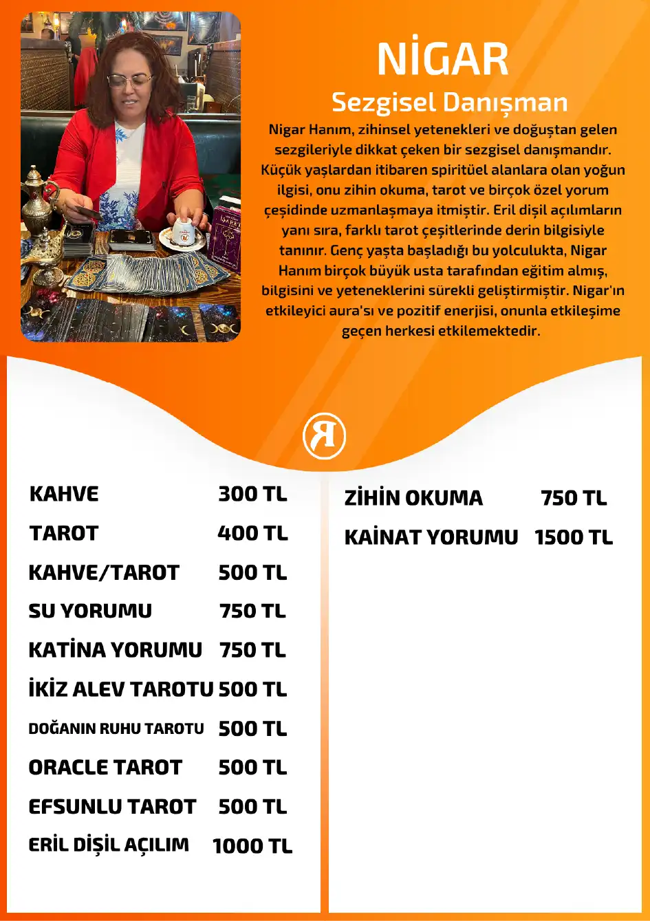 Nigar Turuncu Fal Cafe online efsunlu tarot yorumu tanıtım ve fiyat bilgisi görseli