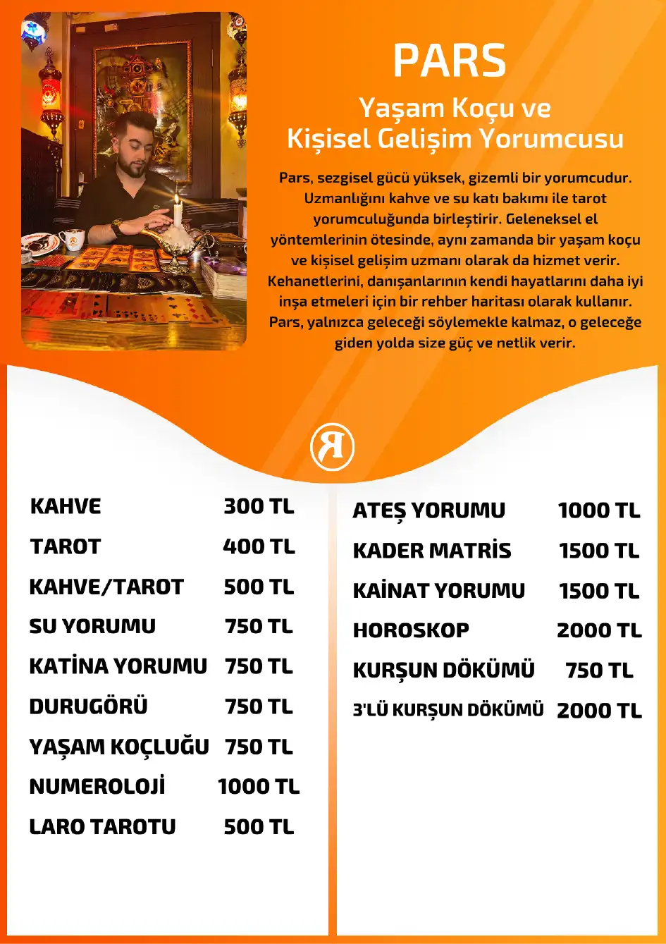 Turuncu Fal Cafe yorumcu Pars fiyat bilgisi görseli
