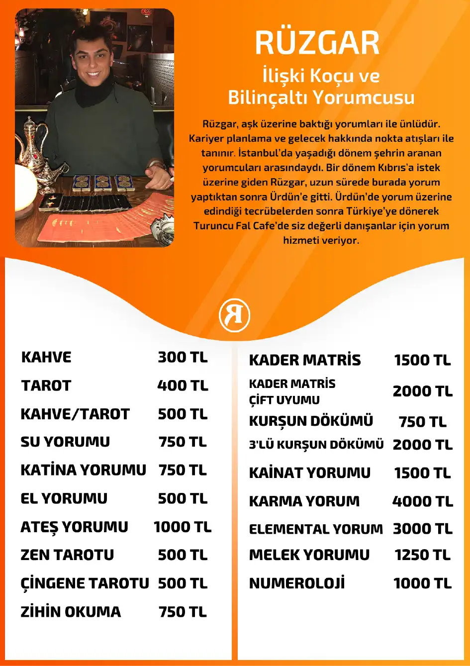 Turuncu Fal Cafe yorumcu Rüzgar fiyat bilgisi görseli