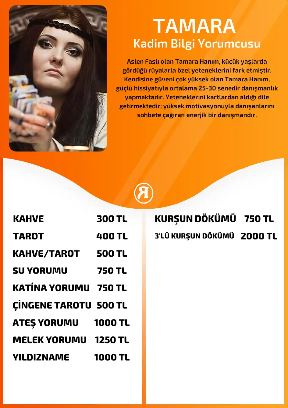 Turuncu Fal Cafe yorumcu Tamara fiyat bilgisi görseli