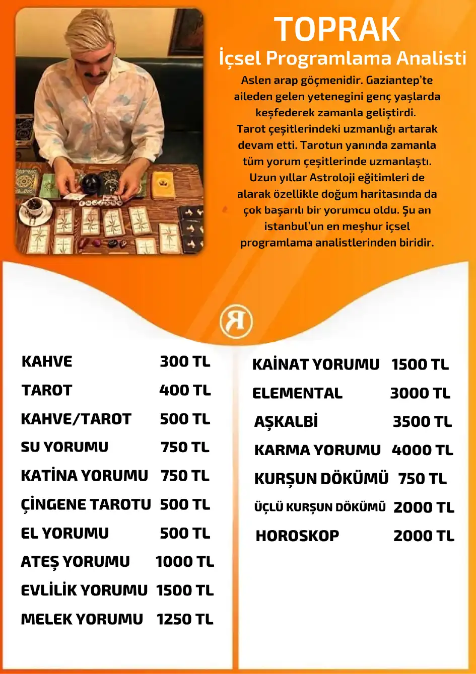 Turuncu Fal Cafe yorumcu Toprak fiyat bilgisi görseli