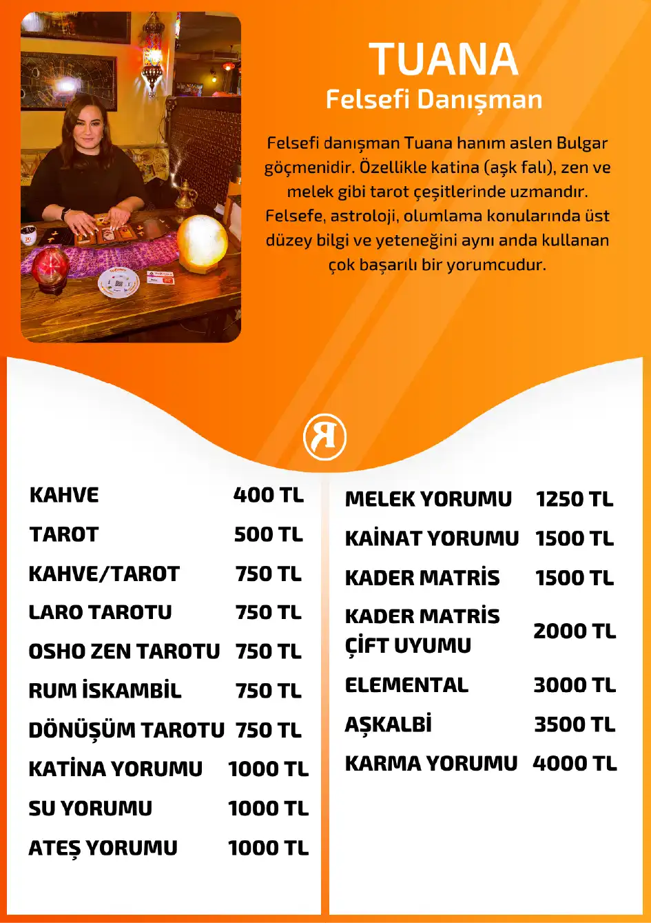 Turuncu Fal Cafe yorumcu Tuana fiyat bilgisi görseli