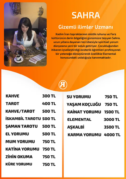 Sahra Turuncu Fal Cafe online zihin okuma yorumu tanıtım ve fiyat bilgisi görseli