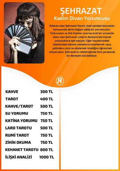 Sehrazat Turuncu Fal Cafe online rumi tarot tanıtım ve fiyat bilgisi görseli