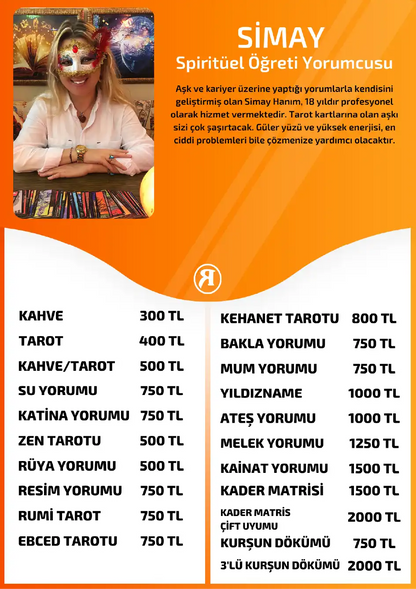 Simay Turuncu Fal Cafe online tarot yorumu tanıtım ve fiyat bilgisi görseli