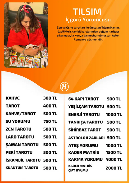 Tilsim Turuncu Fal Cafe online iskambil tarotu tanıtım ve fiyat bilgisi görseli