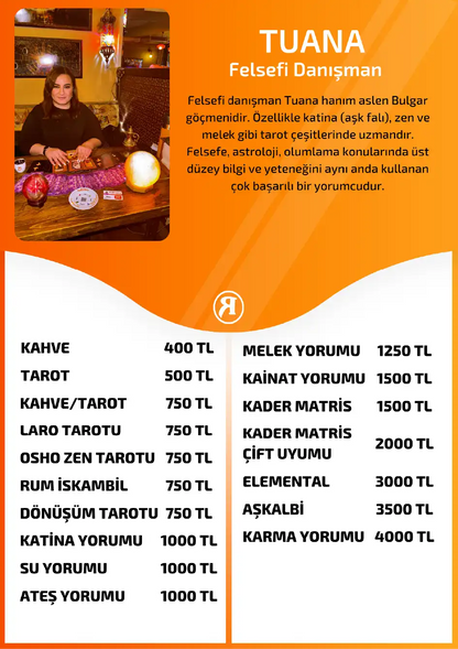 Tuana Turuncu Fal Cafe online kahve tarot yorumu tanıtım ve fiyat bilgisi görseli