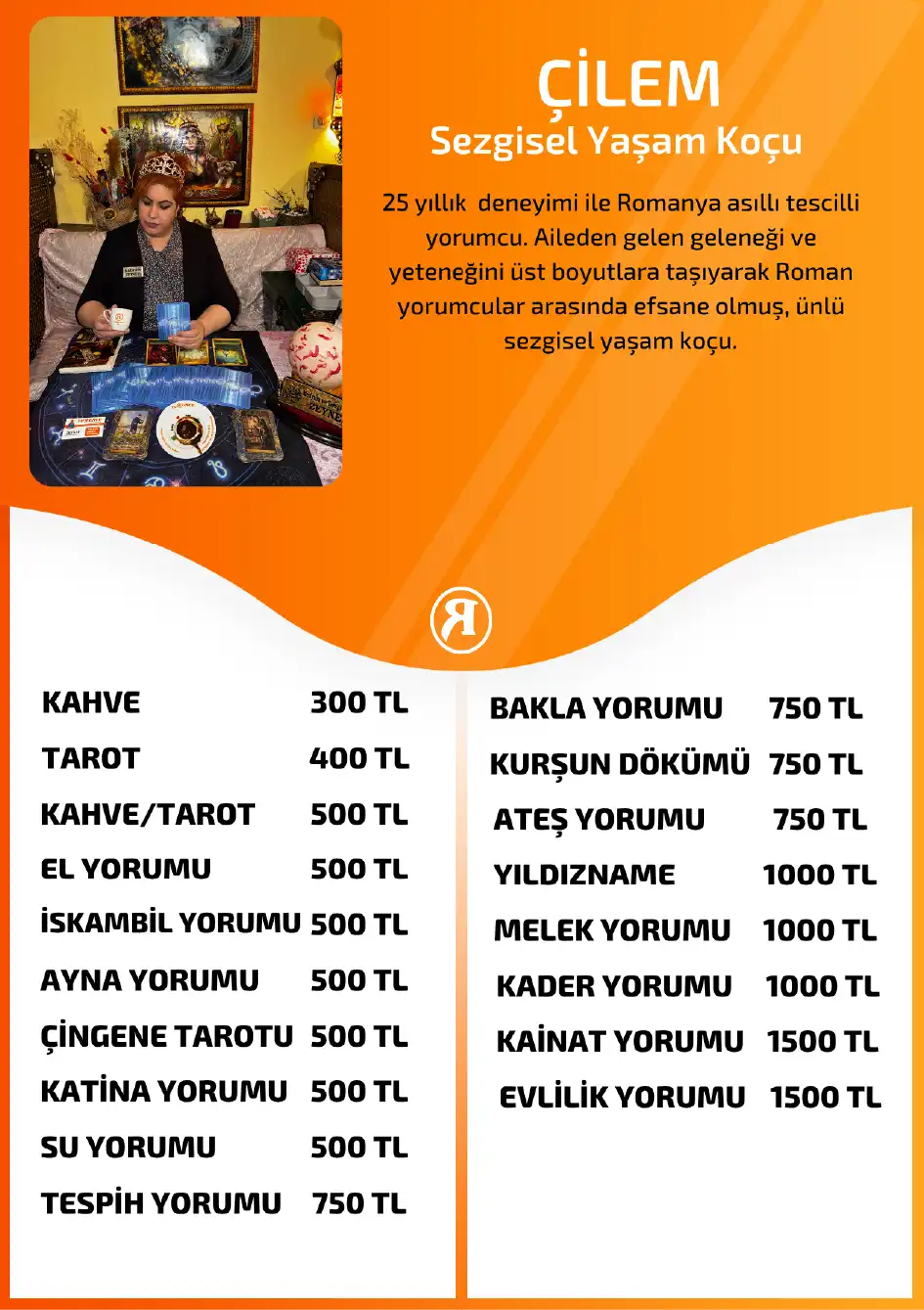 Turuncu Fal Cafe yorumcu Çilem fiyat bilgisi görseli