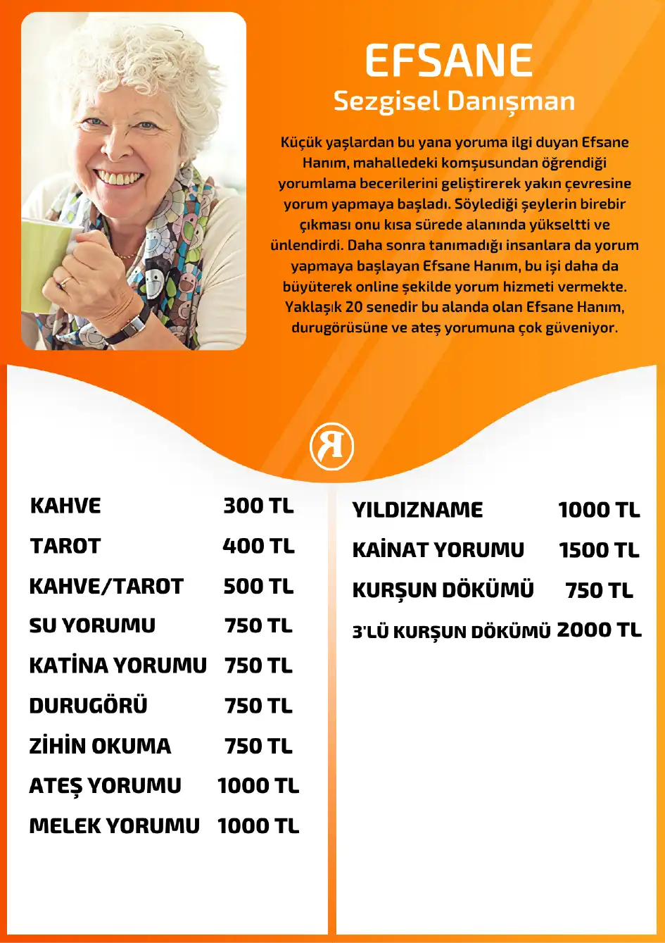 Turuncu Fal Cafe yorumcu Efsane fiyat bilgisi görseli