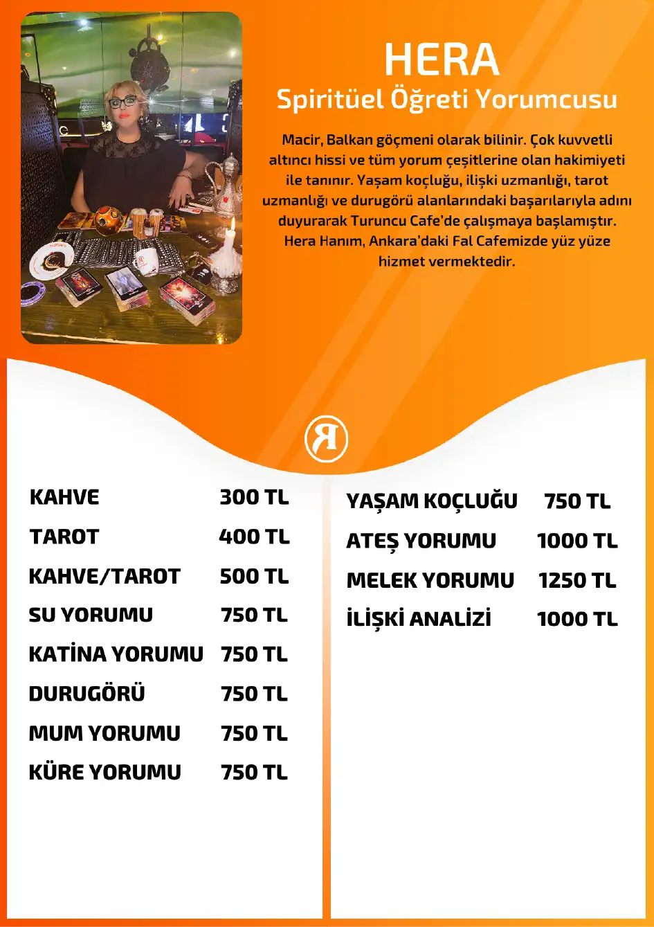 Turuncu Fal Cafe yorumcu Hera fiyat bilgisi görseli