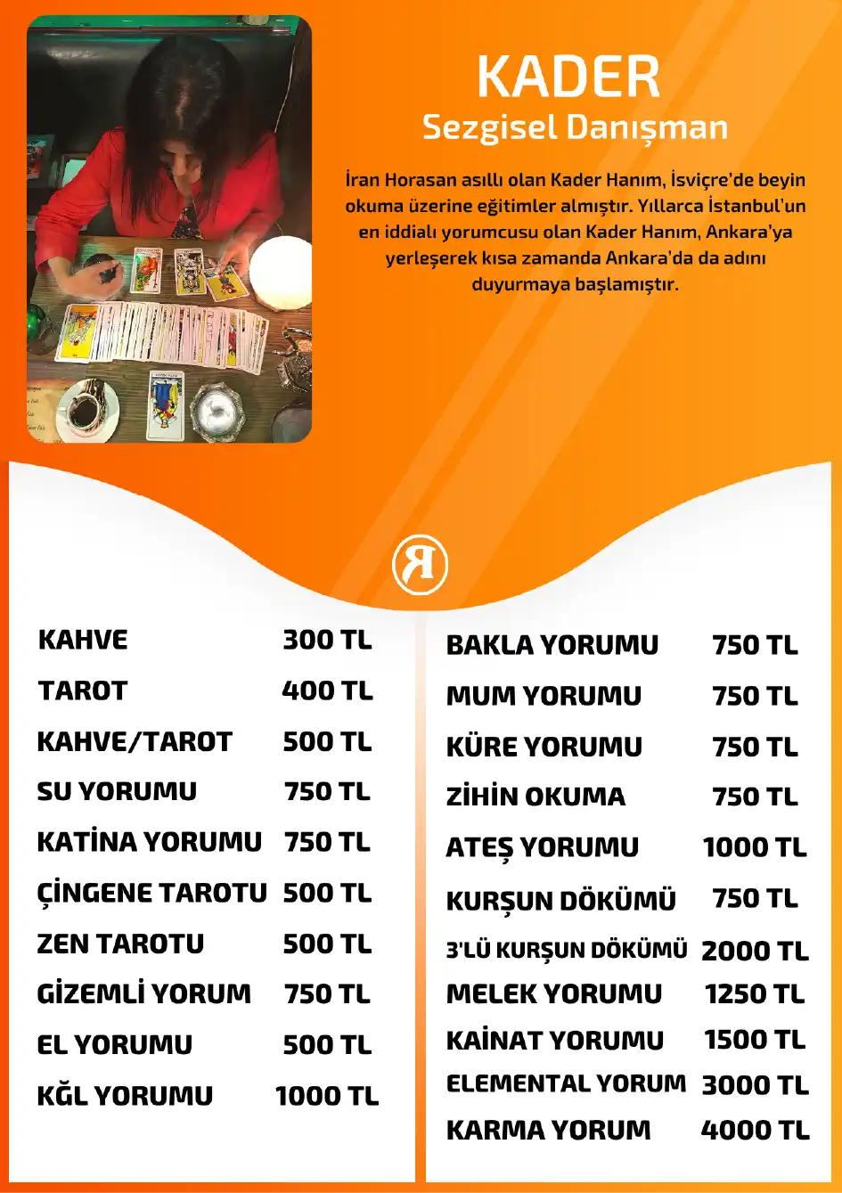 Turuncu Fal Cafe yorumcu Kader fiyat bilgisi görseli