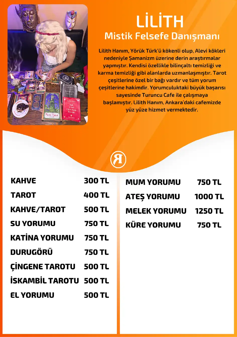 Turuncu Fal Cafe yorumcu Lilith fiyat bilgisi görseli