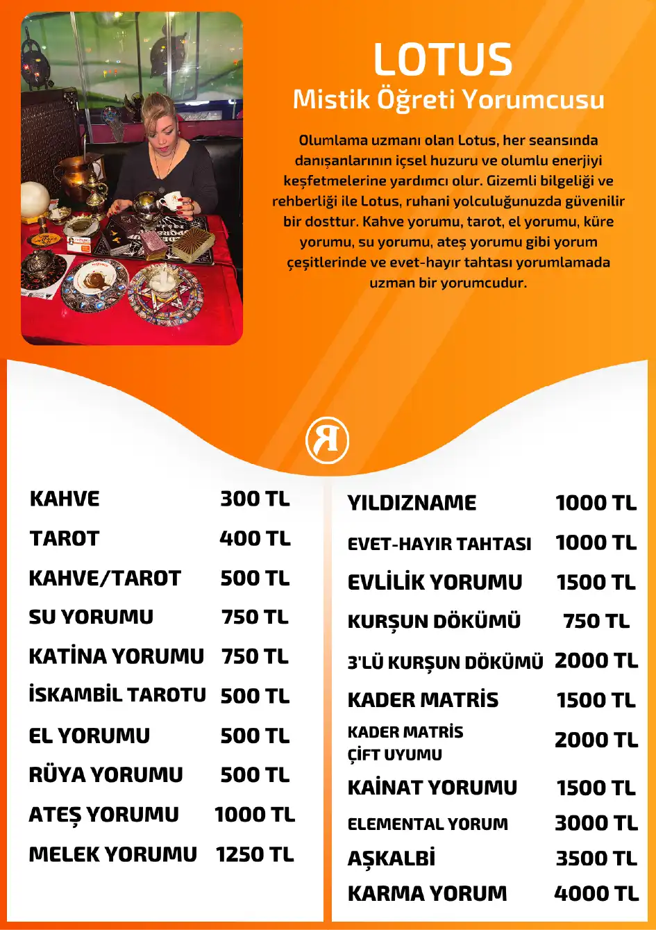 Turuncu Fal Cafe yorumcu Lotus fiyat bilgisi görseli