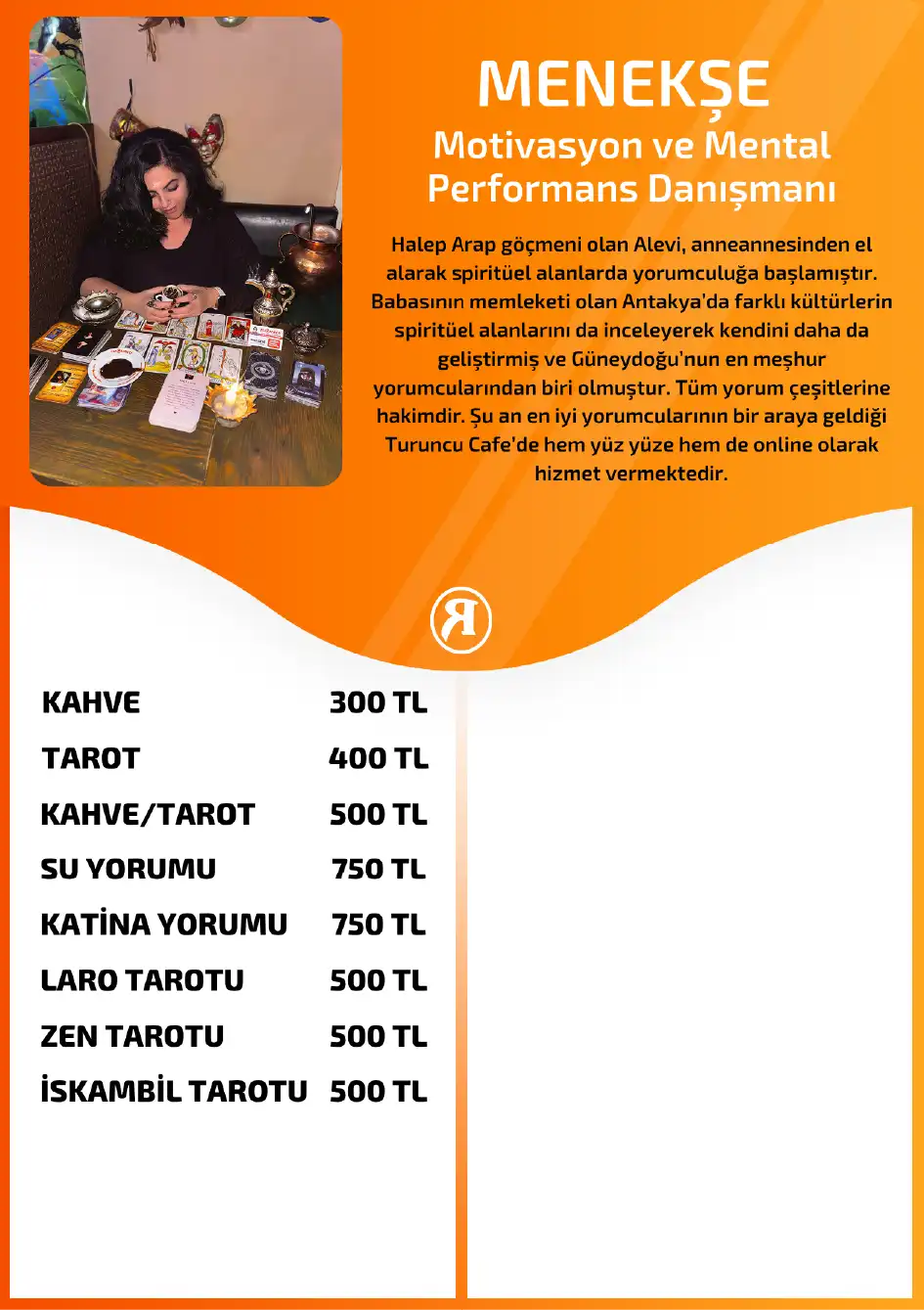 Turuncu Fal Cafe yorumcu Menekşe fiyat bilgisi görseli